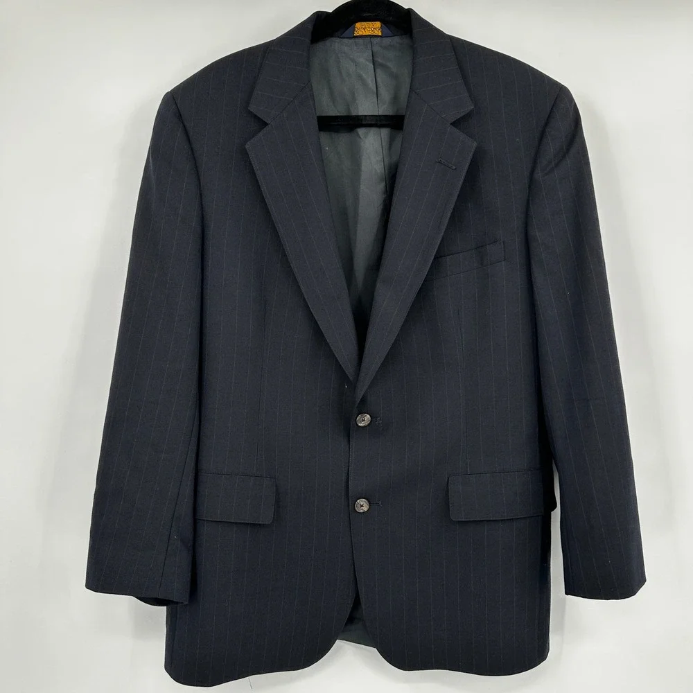 Brooks Brothers Mens Navy‎ Pinstripe Two Button Blazer Sport Coat 44R Old Money
